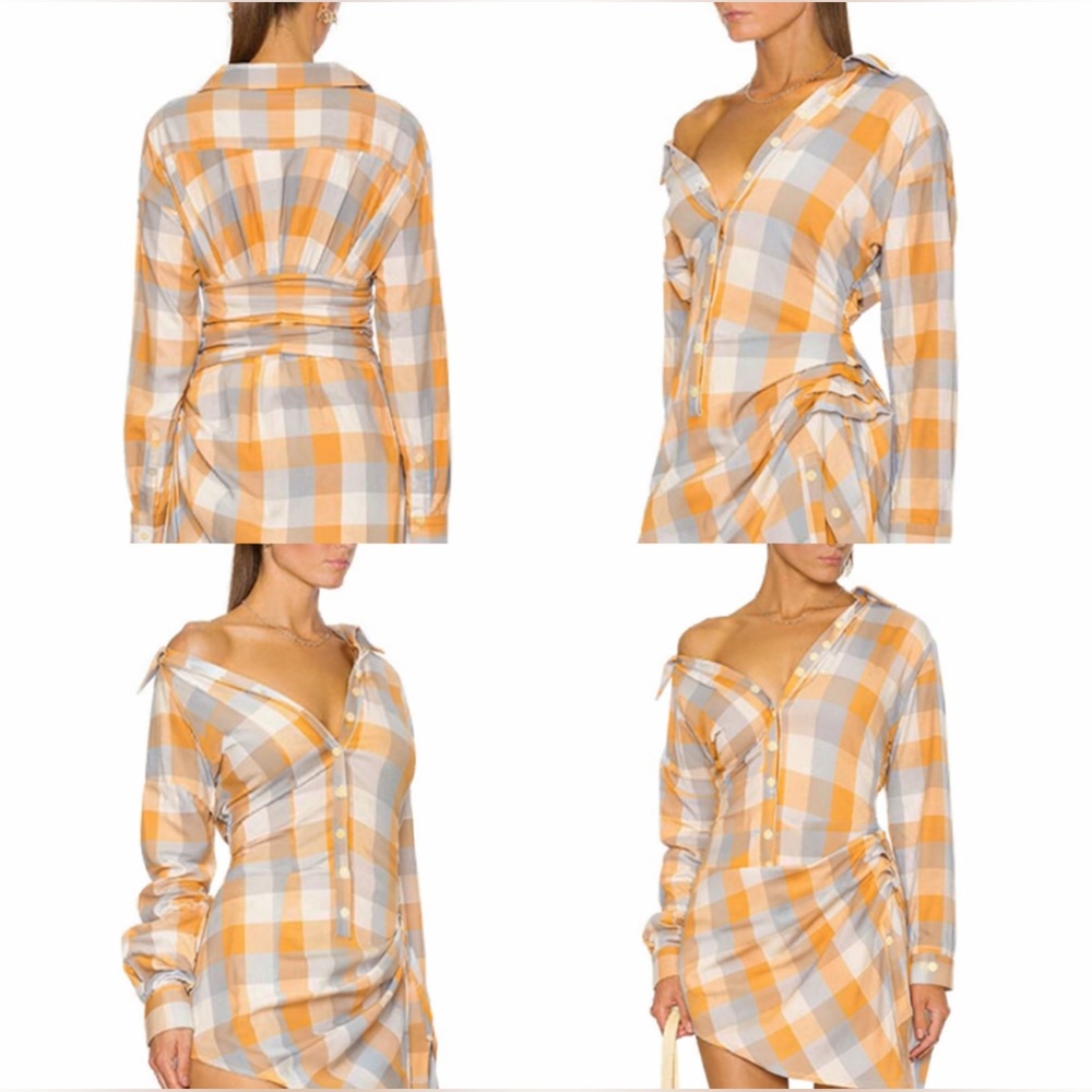 NWT Atoir Vision Plaid Button-Down Dress in Apricot Check